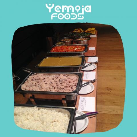 Yemoja Foods catering with large chaffing dishes